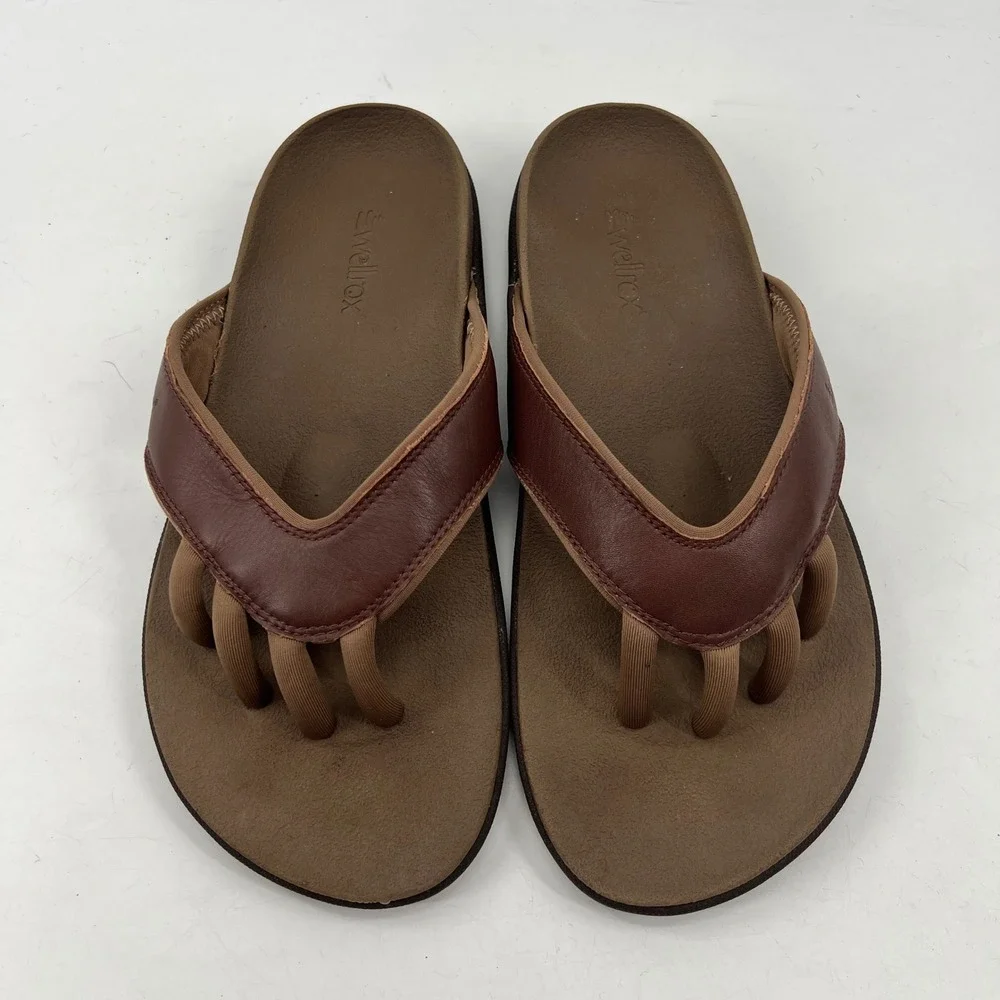 Wellrox Grasp Sandals Womens 8 Brown Yoga Wellness Leather Toe Separator Cloud